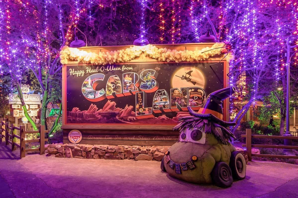 Cars land Disneyland Halloween Time sign