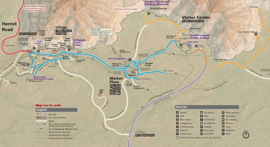 Image of Grand Canyon shuttle routes map