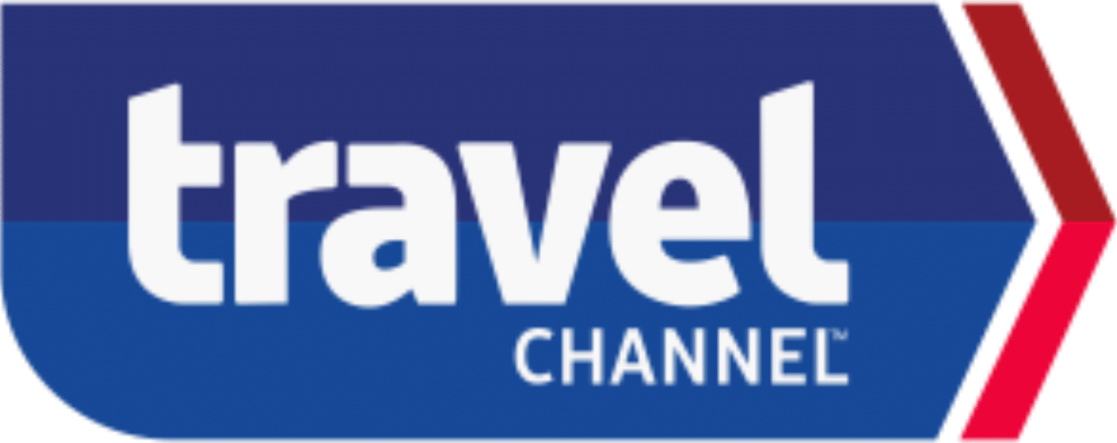 Travel channel logo on a blue background.