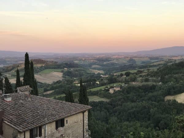 A view of tuscany from the top of a hill.