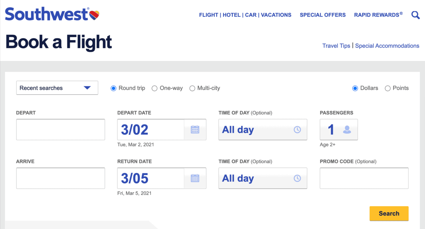 book southwest flight