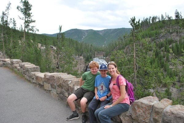 Lisa and boys in Yellowstone