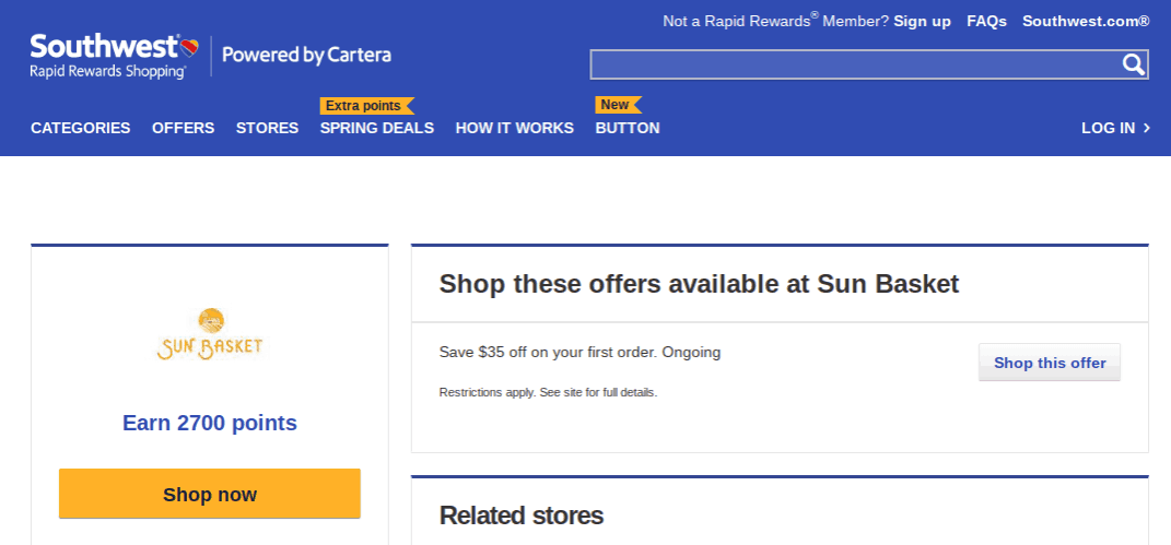 Sun Basket Rapid Rewards Shopping