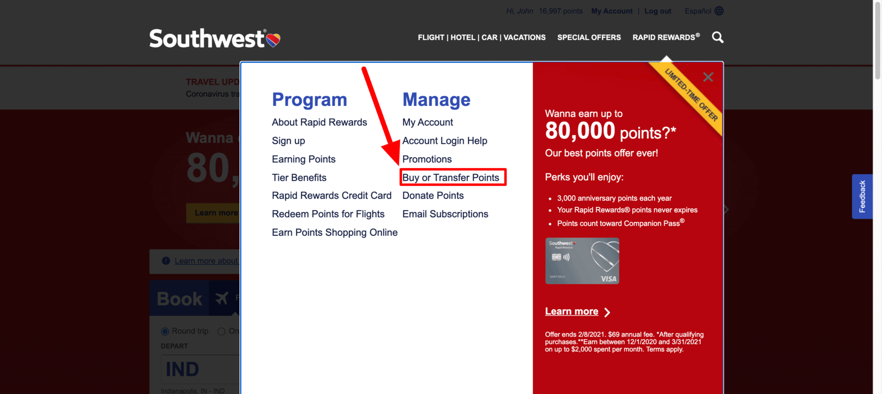 Transfer Southwest Points