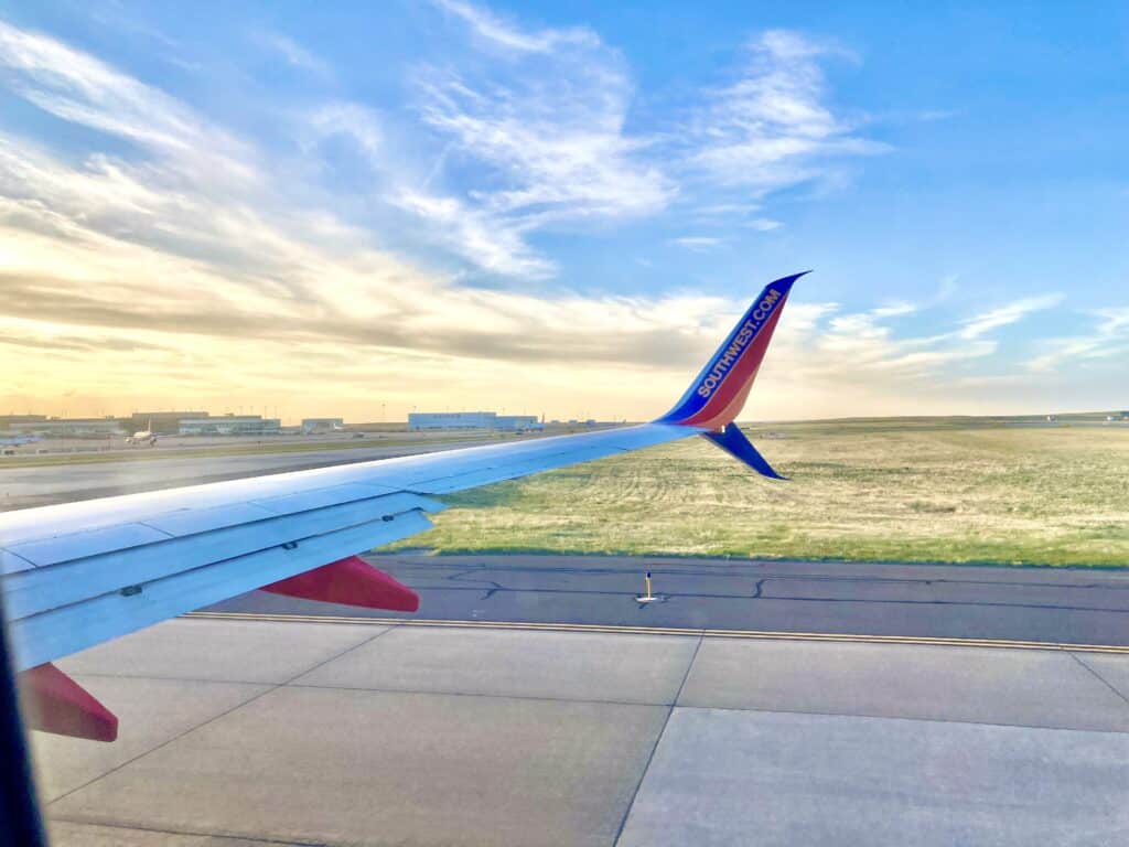 Southwest plane taking off pastel colors