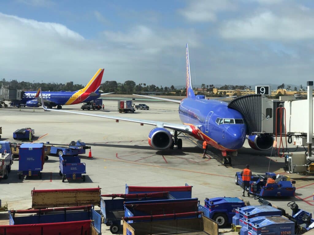 Multiple Southwest planes at the Denver airport